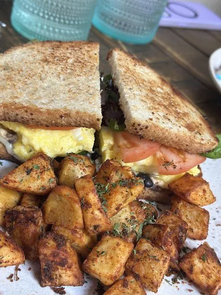 Close-up of sandwich with crispy herb potatoes